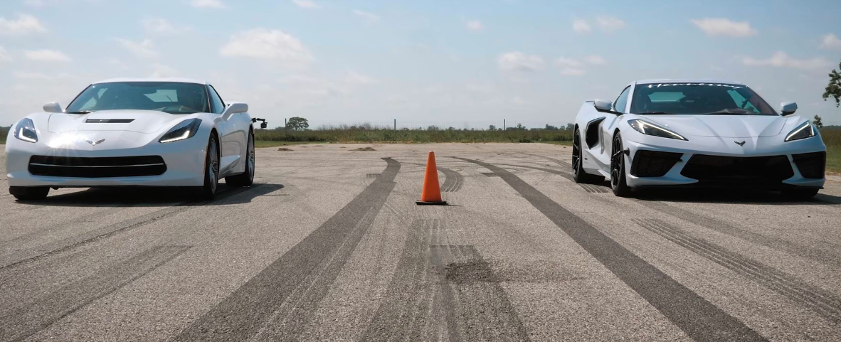 C8 Corvette在Hennessey Drag Race中挑战C7 Corvette