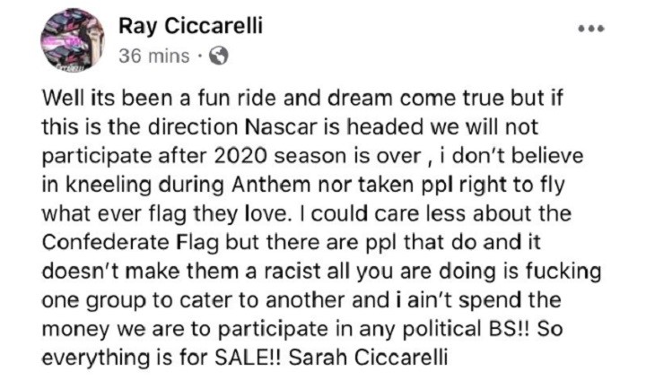 NASCAR卡车系列驾驶员宣布同盟国旗禁令后退役