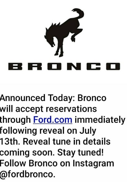 2021年福特Bronco预订活动揭幕后将于7月13日上线