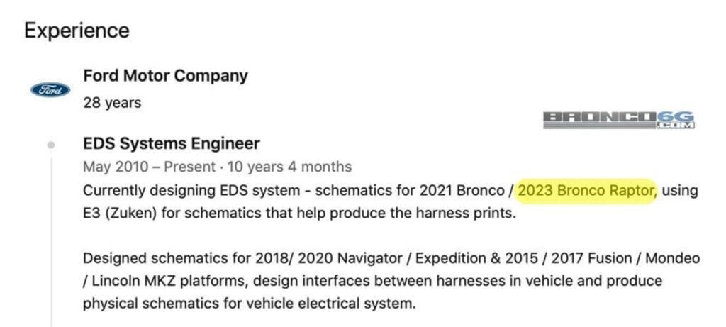 2023年福特野马猛禽通过领英确认