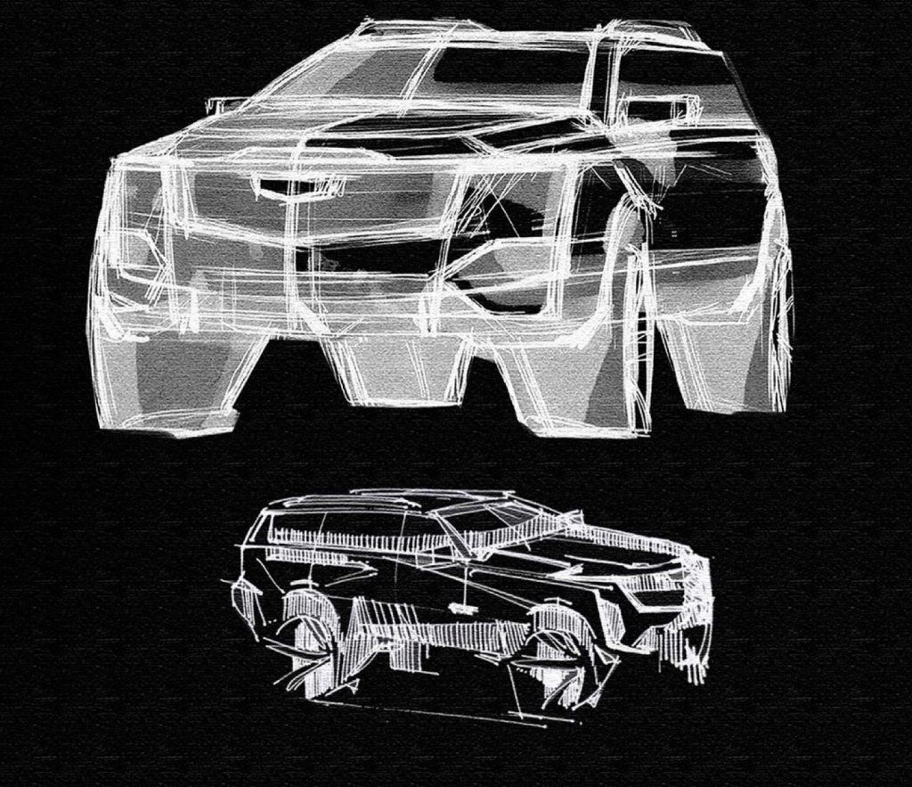 通用汽车的设计师们展示了凯迪拉克凯雷德的设计草图