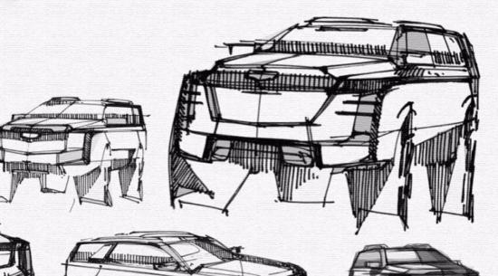 通用汽车的设计师们展示了凯迪拉克凯雷德的设计草图