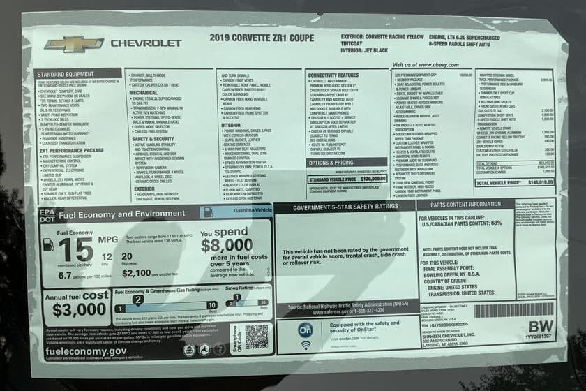 C7雪佛兰克尔维特ZR1具有六位数的价格标签