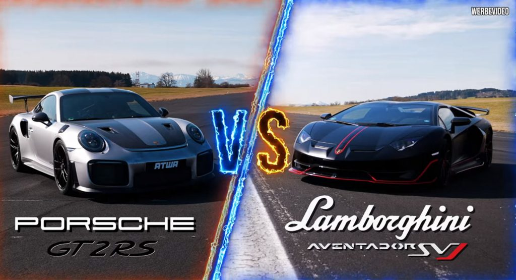 兰博基尼Aventador SVJ和保时捷911 GT2 RS在史诗般的加速赛中势均力敌