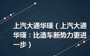 上汽大通华瑾（上汽大通华瑾：比造车新势力更进一步）