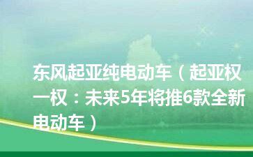 东风起亚纯电动车（起亚权一权：未来5年将推6款全新电动车）