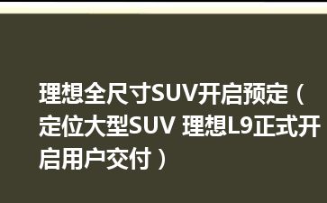 理想全尺寸SUV开启预定（定位大型SUV 理想L9正式开启用户交付）