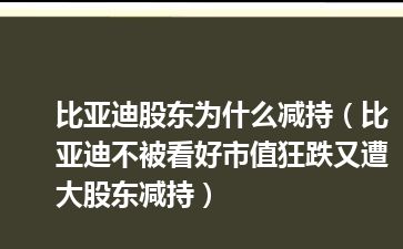 比亚迪股东为什么减持（比亚迪不被看好市值狂跌又遭大股东减持）