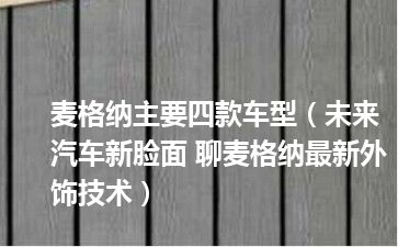 麦格纳主要四款车型（未来汽车新脸面 聊麦格纳最新外饰技术）