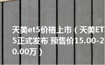 天美et5价格上市（天美ET5正式发布 预售价15.00-20.00万）