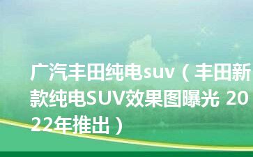 广汽丰田纯电suv（丰田新款纯电SUV效果图曝光 2022年推出）