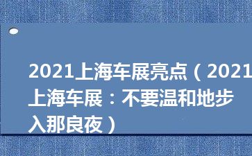 2021上海车展亮点（2021上海车展：不要温和地步入那良夜）