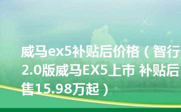 威马ex5补贴后价格（智行2.0版威马EX5上市 补贴后售15.98万起）